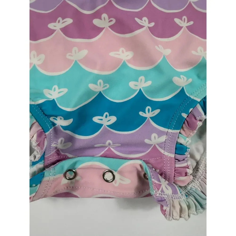 RuffleButts Long Sleeve Scallop Print One-Piece Swimsuit 18–24 Months